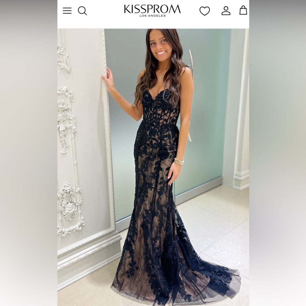 Black Lace/Nude Underlay Strapless Mermaid Formal Prom Gown